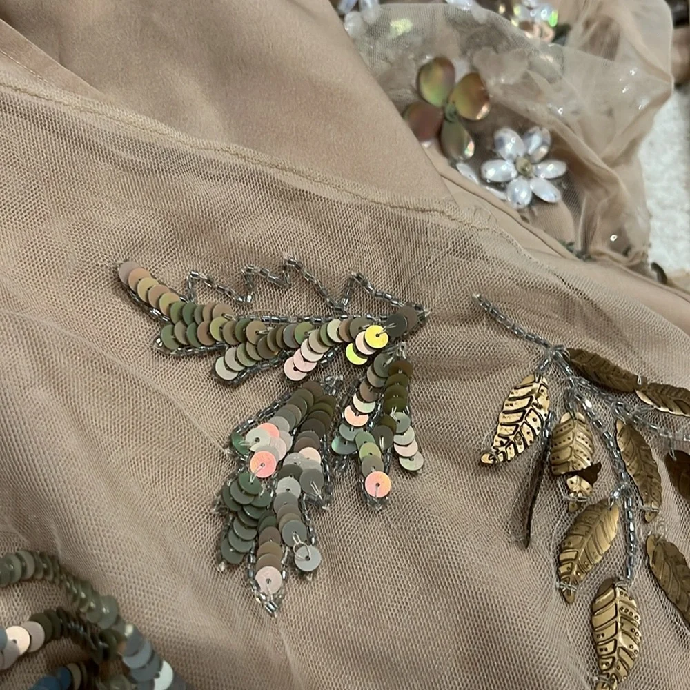 TOPSHOP Embellished Illusion Beige Tan Gown - Picture 14 of 14